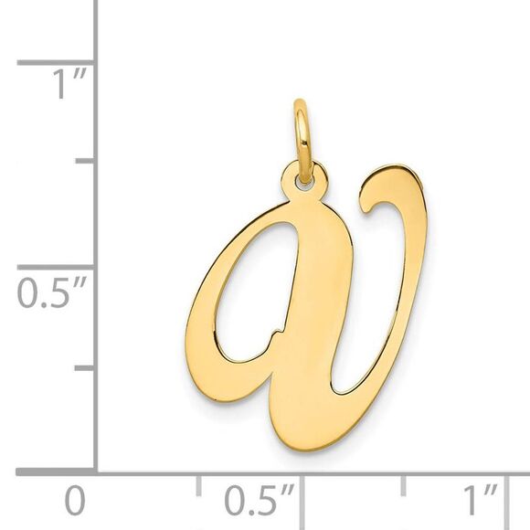 14k Yellow Gold, Ella Collection, LG Fancy Script Initial V Pendant - Picture 3 of 4